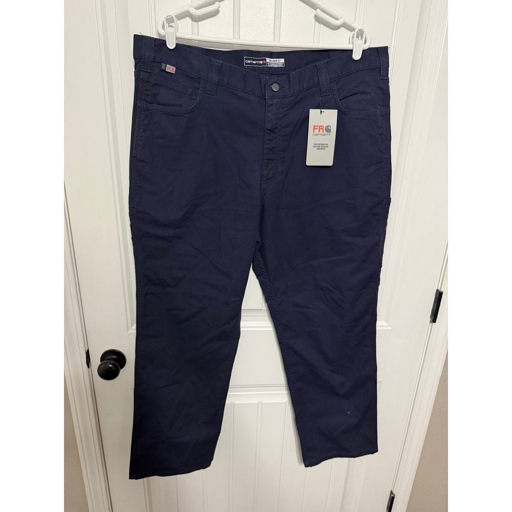 Carhartt Work Pants Mens 40x30 Navy Canvas Flame Resistant Rugged Flex NEW
